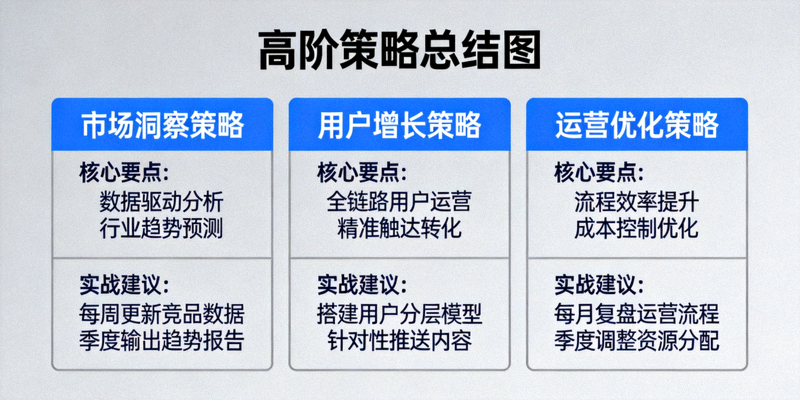 高阶策略总结图，展示所有策略的核心要点和实战建议