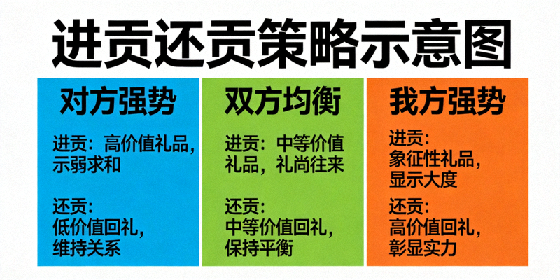进贡还贡策略示意图，展示不同情况下进贡和还贡的选择技巧