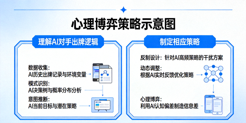 心理博弈策略示意图，展示如何理解AI对手的出牌逻辑并制定相应策略