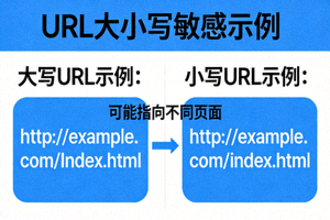 URL大小写敏感问题示例图，展示大小写不同的URL