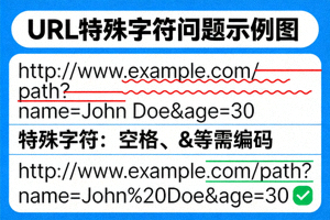 URL特殊字符问题示例图，展示包含特殊字符的URL